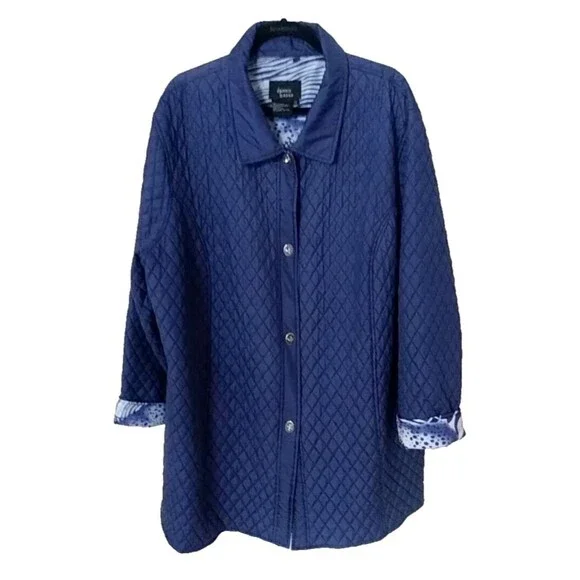 DENNIS BASSO Quilted Silk Jacket Womens Size 2x Blue Coat Outerwear Lined Jacket - Picture 10 of 11